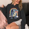 Boston Terrier Riding Dinosaur T-Rex Boys Kids Rainbow Unisex Hoodie, Boston Terrier Riding Gifts, funny design