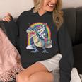 Boston Terrier Unicorn Riding Dinosaur T-Rex Girls Rainbow Unisex Hoodie, Boston Terrier Riding Gifts, funny design