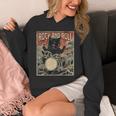 猫 演奏 ドラム ロック オン ヴィンテージ ロック ドラマー 猫 長袖tシャツ パーカー