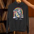Boston Terrier Unicorn Riding Dinosaur T-Rex Girls Rainbow Unisex Hoodie, Boston Terrier Riding Hoodies, gift for family, gift for coworker