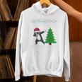Boston Terrier Santa Hat Dabbing Around The Christmas Tree Unisex Hoodie, Boston Terrier Christmas Hoodies, gift for family, gift for coworker