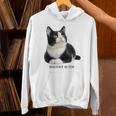 Mischief In Fur 猫写真 ハチワレ猫 黒白猫 猫好き ネタ 猫しもべ 猫飼い 猫依存症 長袖tシャツ パーカー