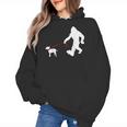 Bigfoot Walking With Bull Terrier Dog Women's Hoodie, trending gift