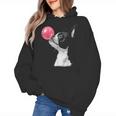 Boston Terrier Dog Blowing Chewing Bubble Gum Pink Women's Hoodie, trending gift
