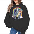 Boston Terrier Riding Dinosaur T-Rex Boys Kids Rainbow Women's Hoodie, Boston Terrier Riding Gifts, trending gift