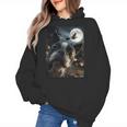 Boston Terrier Selfie Full Moon Flying Witch Halloween Dog Women's Hoodie, Boston Terrier Halloween Gifts, trending gift