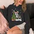 Boston Terrier Christmas Tree Lights Santa Hat Women's Hoodie, Boston Terrier Christmas Gifts, funny design