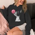 Boston Terrier Dog Blowing Chewing Bubble Gum Pink Women's Hoodie, funny design