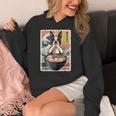 Boston Terrier Ramen Noodles Japanese Art Retro Ocean Waves Women's Hoodie, funny design