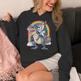 Boston Terrier Unicorn Riding Dinosaur T-Rex Girls Rainbow Women's Hoodie, Boston Terrier Riding Gifts, funny design