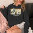 Surfing Boston Terrier Kanagawa Wave Japanese Dog For Men Women Kids Women's Hoodie, funny design