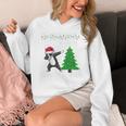 Boston Terrier Santa Hat Dabbing Around The Christmas Tree Women's Hoodie, Boston Terrier Christmas Gifts, funny design