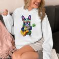Hawaiian Boston Terrier & Pineapple Ukulele Summer Vacation Women's Hoodie, funny design