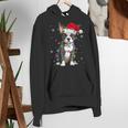 Boston Terrier Christmas Santa Hat Tree Lights Pajama Women's Hoodie, Boston Terrier Christmas Hoodies, funny gift