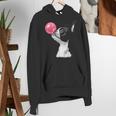 Boston Terrier Dog Blowing Chewing Bubble Gum Pink Women's Hoodie, funny gift