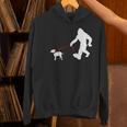 Bigfoot Walking With Bull Terrier Dog Women's Hoodie, gift for family, gift for coworker