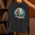 Whimsical Forest Adventures Sasquatch Bigfoot Walking Boston Terrier Dog Lovers Women's Hoodie, gift for family, gift for coworker