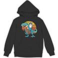 Boston Terrier Dog Riding Dinosaur T Rex Boys Women's Hoodie, novelty gifts, funny gifts