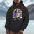 Boston Terrier Riding Dinosaur T-Rex Boys Kids Rainbow Men Hoodie, Boston Terrier Riding Gifts, funny design