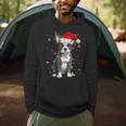 Boston Terrier Christmas Santa Hat Tree Lights Pajama Men Hoodie, novelty gifts, funny gifts