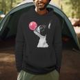Boston Terrier Dog Blowing Chewing Bubble Gum Pink Men Hoodie, novelty gifts, funny gifts