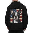 Boston Terrier Dog American Flag 4th Of July Patriotic Puppy Men's Hoodie Back Print, Patriotic Boston Terrier Gifts, American Boston Terrier Gifts, Boston Terrier 4th Of July Gifts, trending gift