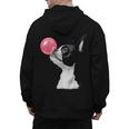 Boston Terrier Dog Blowing Chewing Bubble Gum Pink Men's Hoodie Back Print, trending gift