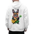 Hawaiian Boston Terrier & Pineapple Ukulele Summer Vacation Men's Hoodie Back Print, trending gift