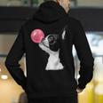 Boston Terrier Dog Blowing Chewing Bubble Gum Pink Men's Hoodie Back Print, funny gift