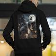 Boston Terrier Selfie Full Moon Flying Witch Halloween Dog Men's Hoodie Back Print, Boston Terrier Halloween Hoodies, funny gift