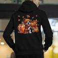 Boston Terrier Thanksgiving Leopard Pumpkins Fall Leaves Men's Hoodie Back Print, Boston Terrier Thanksgiving Hoodies, funny gift