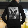 Dog Mom Dad Alien Selfie Boston Terrier UFO For Men Women Men's Hoodie Back Print, Boston Terrier Mom Hoodies, Boston Terrier Dad Hoodies, funny gift