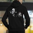 Skeleton Chasing Dog Boston Terrier Halloween Pet Lover Men's Hoodie Back Print, Boston Terrier Halloween Hoodies, funny gift