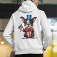 Boston Terrier Puppy Dog Holds His American Flag 4th Of July Men's Hoodie Back Print, American Boston Terrier Hoodies, Boston Terrier 4th Of July Hoodies, funny gift