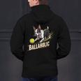 Ballaholic Boston Terrier Dog Chasing Bostie Ball Men's Hoodie Back Print, gift for family, gift for coworker