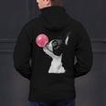 Boston Terrier Dog Blowing Chewing Bubble Gum Pink Men's Hoodie Back Print, gift for family, gift for coworker