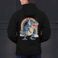 Boston Terrier Riding Dinosaur T-Rex Boys Kids Rainbow Men's Hoodie Back Print, Boston Terrier Riding Hoodies, gift for family, gift for coworker