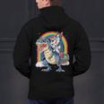 Boston Terrier Unicorn Riding Dinosaur T-Rex Girls Rainbow Men's Hoodie Back Print, Boston Terrier Riding Hoodies, gift for family, gift for coworker
