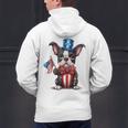 Boston Terrier Puppy Dog Holds His American Flag 4th Of July Men's Hoodie Back Print, American Boston Terrier Hoodies, Boston Terrier 4th Of July Hoodies, gift for family, gift for coworker