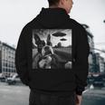 Boston Terrier Graphic Selfie With UFOs Weird Aliens Men's Hoodie Back Print, novelty gifts, funny gifts