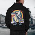 Boston Terrier Unicorn Riding Dinosaur T-Rex Girls Rainbow Men's Hoodie Back Print, novelty gifts, funny gifts
