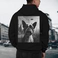 Dog Mom Dad Alien Selfie Boston Terrier UFO For Men Women Men's Hoodie Back Print, novelty gifts, funny gifts