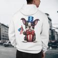Boston Terrier Puppy Dog Holds His American Flag 4th Of July Men's Hoodie Back Print, novelty gifts, funny gifts