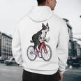 Boston Terrier Riding Bicycle Cute Bostie Biker Raglan Baseball Tee Men's Hoodie Back Print, novelty gifts, funny gifts