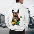 Hawaiian Boston Terrier & Pineapple Ukulele Summer Vacation Men's Hoodie Back Print, novelty gifts, funny gifts