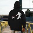 Bigfoot Walking With Bull Terrier Dog Men's Hoodie Back Print, funny design