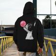 Boston Terrier Dog Blowing Chewing Bubble Gum Pink Men's Hoodie Back Print, funny design