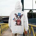 Boston Terrier Puppy Dog Holds His American Flag 4th Of July Men's Hoodie Back Print, American Boston Terrier Gifts, Boston Terrier 4th Of July Gifts, funny design