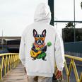 Hawaiian Boston Terrier & Pineapple Ukulele Summer Vacation Men's Hoodie Back Print, funny design