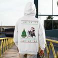 Ugly Christmas Tree Lights Xmas Santa Riding Boston Terrier Men's Hoodie Back Print, Boston Terrier Christmas Gifts, Boston Terrier Riding Gifts, funny design